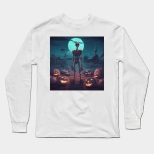 lonely skeleton during halloween Long Sleeve T-Shirt